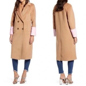 Mural Tan Trench Coat with Pink Accents